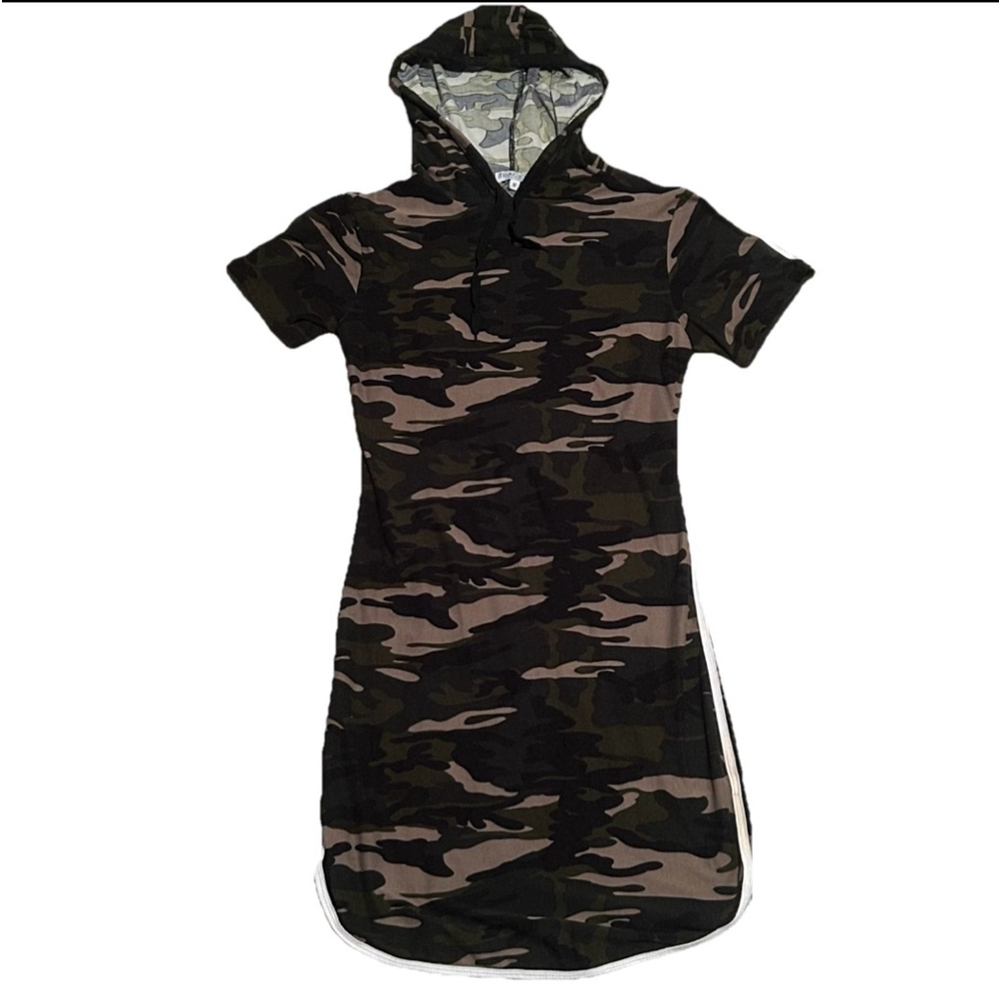 Women's Track 23 Green/Brown Camo Print Hoodie Dress Size M